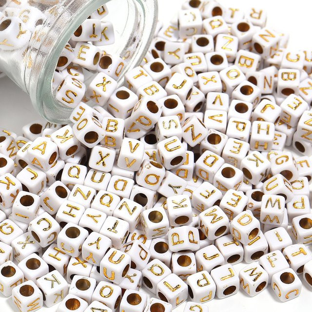 Alphabet Buchstaben Spacer Perlen, Acryl, Gold, 4,5mm 6mm, 100 Stück - Bild 1