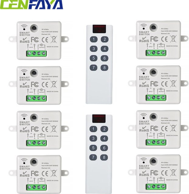 CENFAYA 8-Zonen Drahtloser Lichtschalter mit 433MHz RF Handfernbedienung und Relaisempfänger in Weiß - Bild 1