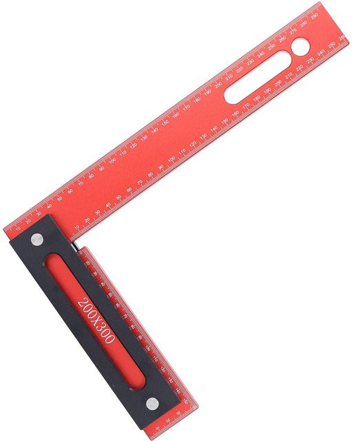 Koogeelife L-förmiger Schreinerwinkel aus Aluminiumlegierung mit Anschlag, Rot, B: 300 mm, H: 200 mm - Bild 1
