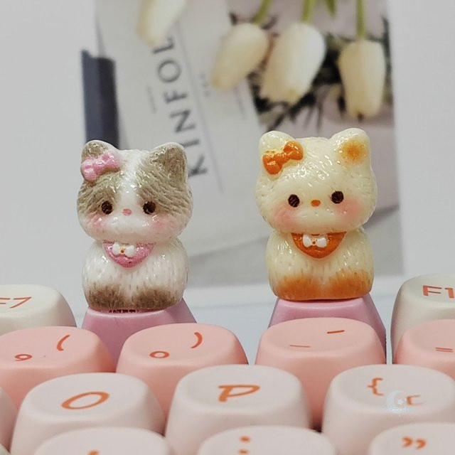 Personalisierte mechanische Tastatur-Tastenkappen im Siamesische Katze Design, Kirschprofil mit Kreuzachse, Pink und Multicolour, Uyellow - Bild 1