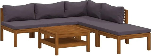 vidaXL 6-tlg. Garten-Lounge-Set aus massivem Akazienholz mit Polstern in Dunkelgrau - Bild 1