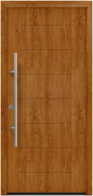 EcoStar Haustür Isopro Secur IPS 015 in Golden Oak, Farbe: Braun, B: 110 cm, H: 210 cm, DIN Links, RC2 Sicherheit, modern mit Aluminium und Stahl - Bild 1