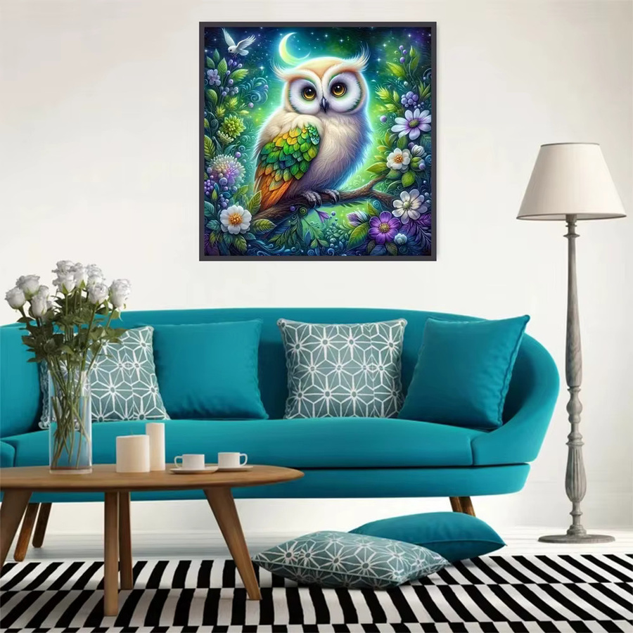 EverShine Diamant-Gemälde Eule und Mond DIY-Stickerei als Mosaik-Kunsthandwerk in Multicolour, rund, Durchmesser: 20 cm - Bild 3
