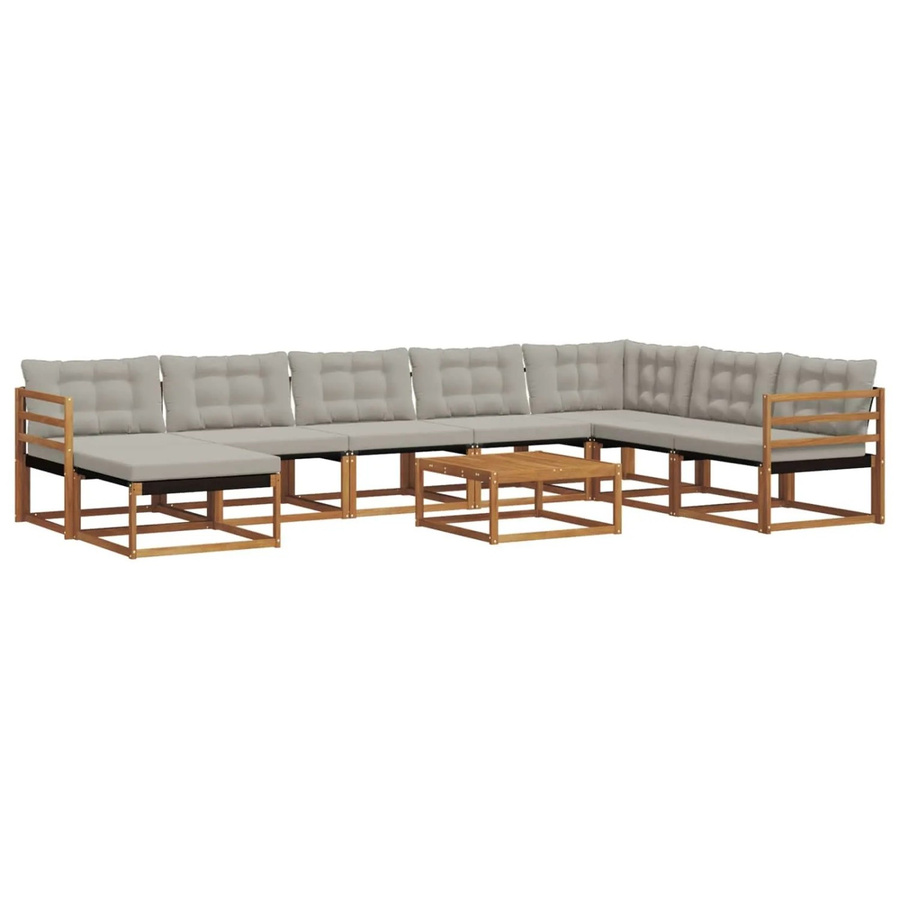 vidaXL Outdoor-Sofagarnitur 9-teilig aus Akazienholz mit Textilene und Kissen in Hellgrau - Bild 2