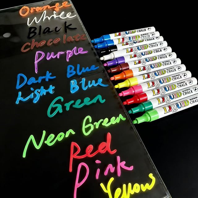 12 Stück Neonfarbene Flüssigkreidemarker in Multicolour für Tafeln, Glasfenster und Whiteboards mit Bullet-Spitze - Bild 1