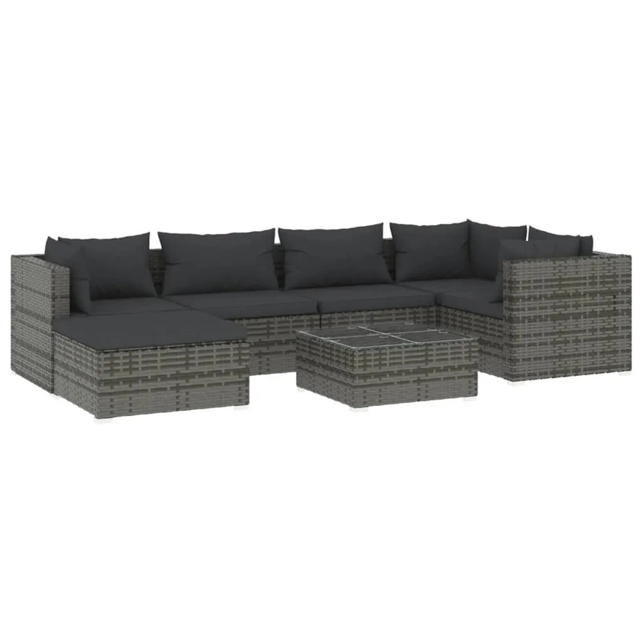 vidaXL 7-tlg Garten-Lounge-Set Modell 20 in Grau Anthrazit mit Kissen aus Poly Rattan und Metallgestell - Bild 2