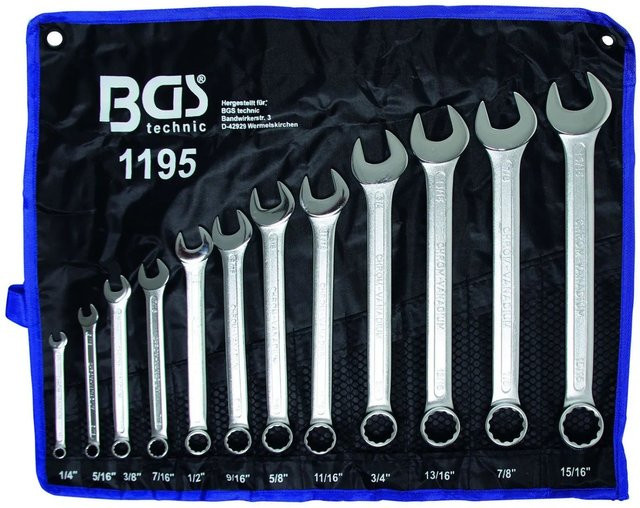 BGS Maul-Ringschlüssel-Satz in Zollgrößen SW 1/4 bis 15/16 Zoll, 12-teilig, Chrom-Vanadium, Silber - Bild 2