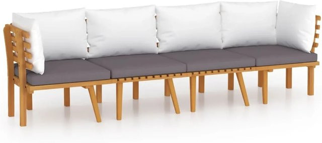 vidaXL 4-tlg Garten-Lounge-Set Modell 5 aus Akazien-Massivholz mit Kissen in L-Form - Bild 1