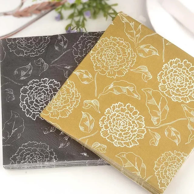 GUANYAO Servietten aus Papier, 2-lagig, bunt mit Gold und Blumenmuster, 20 Stück pro Packung, Breite: 33 cm - Bild 1
