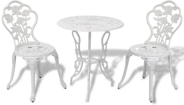 vidaXL 3-tlg Bistro-Set Modell 9 aus Aluminiumguss in Weiß mit Blumenmuster für Garten, Balkon und Terrasse - Bild 1
