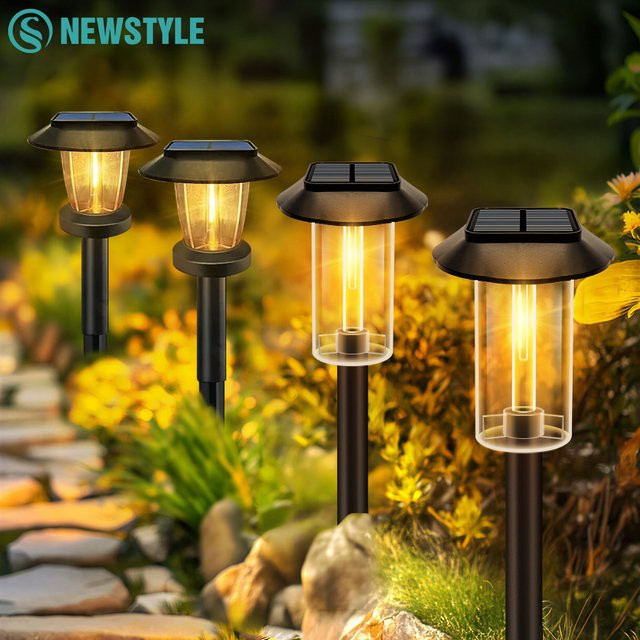 Wasserdichte Solar-Wegeleuchten in Schwarz mit warmweißem Filament-Licht für Garten und Gehweg - Bild 1