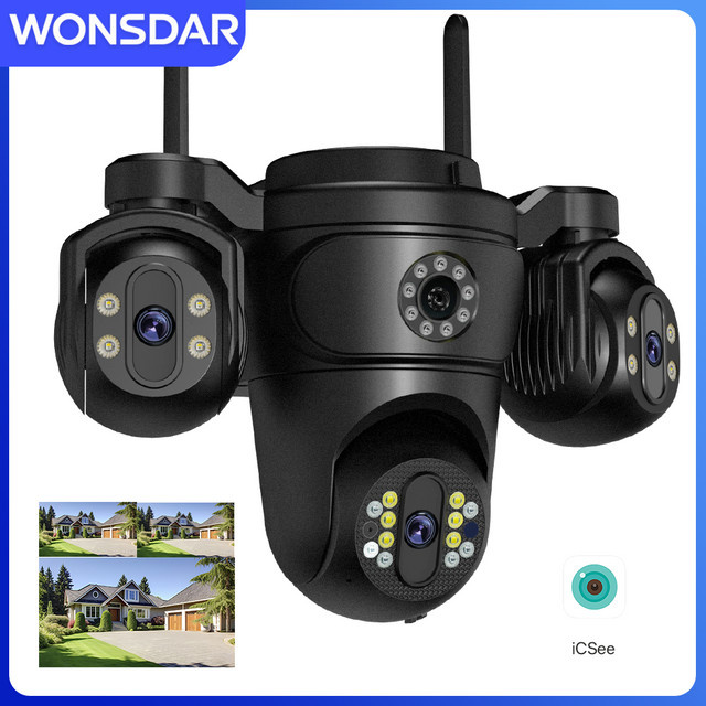 WONSDAR WLAN-IP-Kamera für Außenbereich mit drei Objektiven und drei Bildschirmen, HD-KI-Menschenerkennung, Sicherheits-Videomonitor CCTV in Schwarz - Bild 1