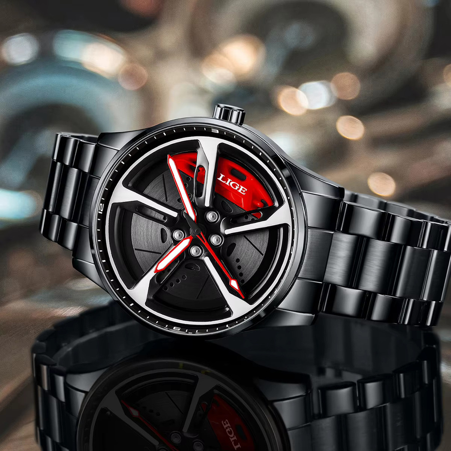 LIGE Armbanduhr Quarz, Edelstahl, Schwarz, Herren - Bild 3
