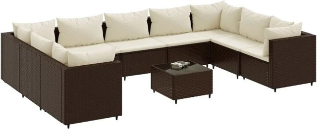 vidaXL 10-tlg. Garten-Lounge-Set aus Poly-Rattan in Braun mit cremeweißen Kissen - Bild 1