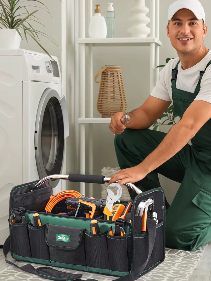 Robuste offene Werkzeugtasche mit 25-Fach Werkzeugorganizer in Schwarz und Grün, 20 Zoll - Bild 4