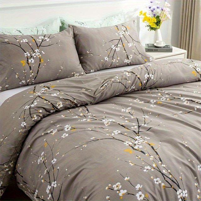 Lodestar Bettwäsche-Set mit Kissenbezügen in Grau mit floralem Zweig-Druck, Microfaser, B/T: 229 x 229 cm - Bild 1