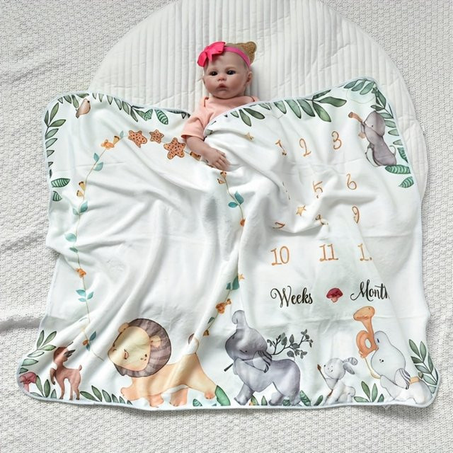 VIKAMA Baby Decke mit Tierdruck für Meilenstein-Fotografie und Taufe, Mehrfarbig - Bild 1