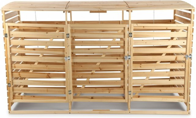 Hardin 3er Mülltonnenbox aus lackiertem Holz in Hellbraun, B/T/H: 219 x 92 x 122 cm - Bild 1