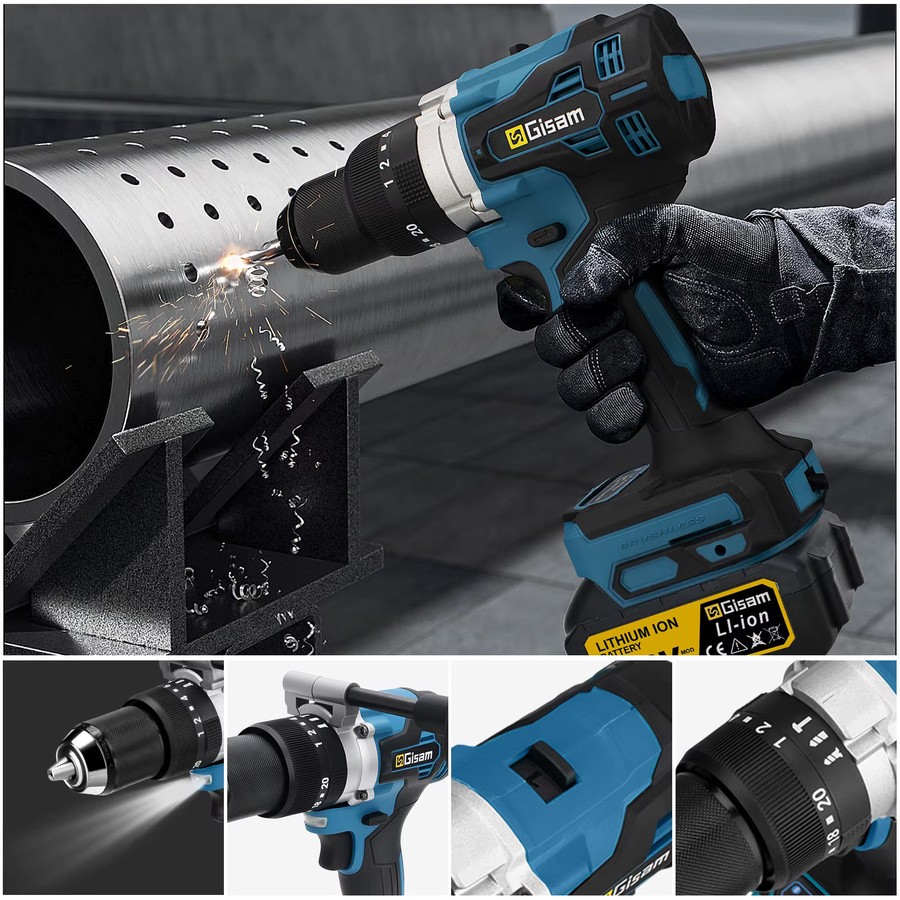 G nto Bürstenlose Elektrische Schlagbohrmaschine mit 650 N.m Drehmoment und 23 Stufen, kompatibel mit Makita 18 V LXT Akku, Blau - Bild 2