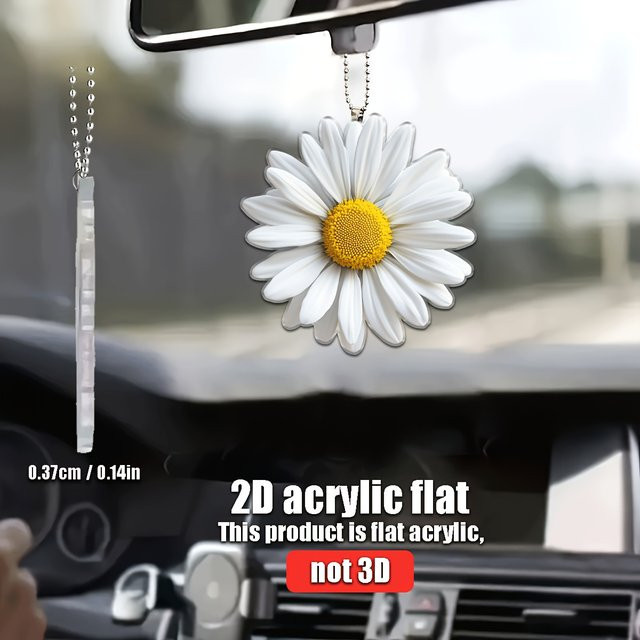 Weiße Sonnenblumen-Anhänger aus Kunststoff als dekorativer Blumen-Anhänger für Auto, Rucksack oder Schlüsselanhänger - Bild 1