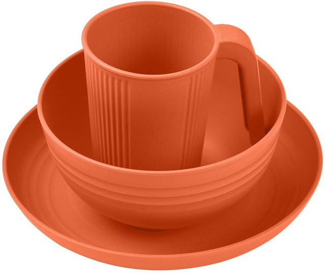 GoolRC Camping-Kochgeschirr-Set für 2 Personen aus Weizenstroh in Orange mit Schüssel, Teller, Becher, Gabel, Messer und Löffel - Bild 1