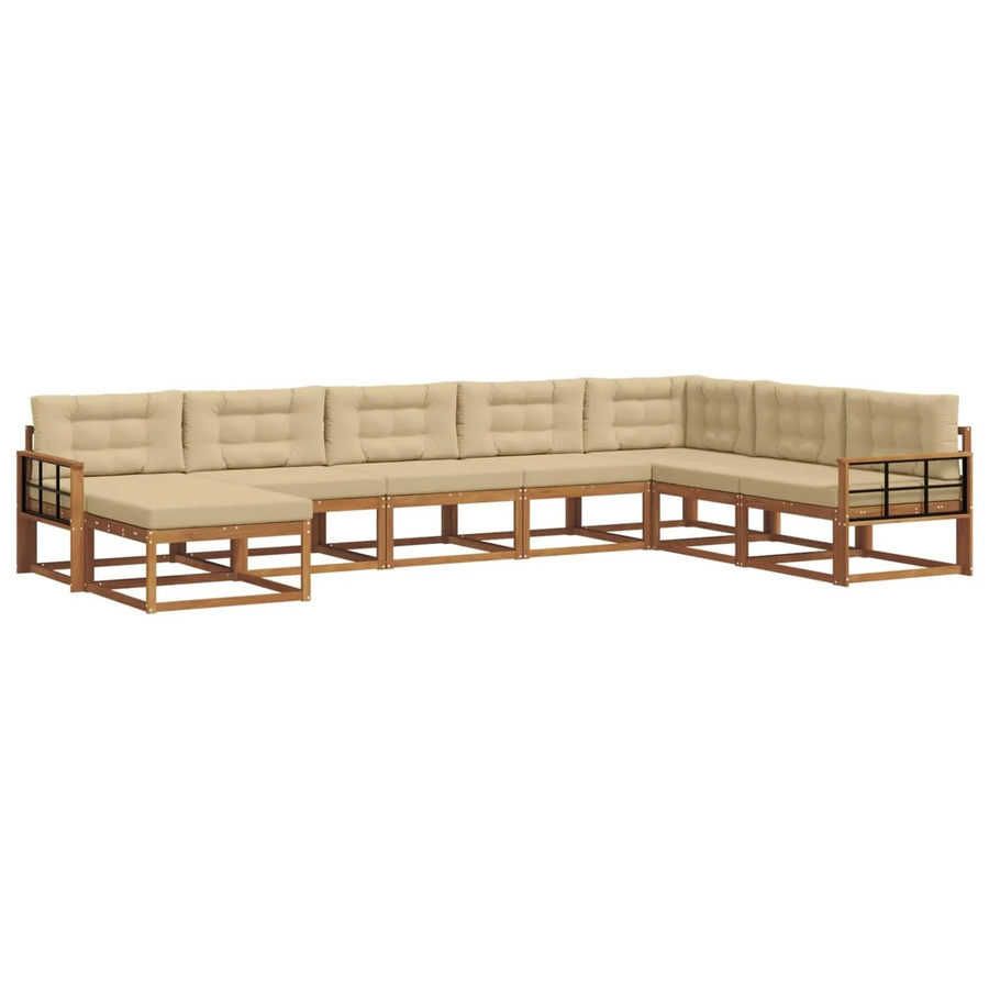 vidaXL Outdoor-Sofagarnitur 8-teilig L-Form aus Akazienholz mit Kissen in Braun und Beige - Bild 2