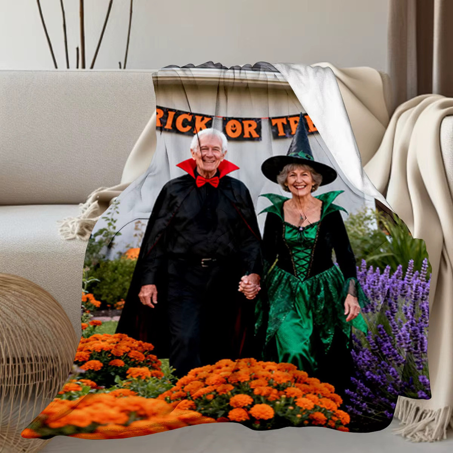 Personalisierte Halloween-Paar-Jubiläums-Flanellblanke von SRH mit individuellem Datum und Weihnachtsmuster - Bild 6