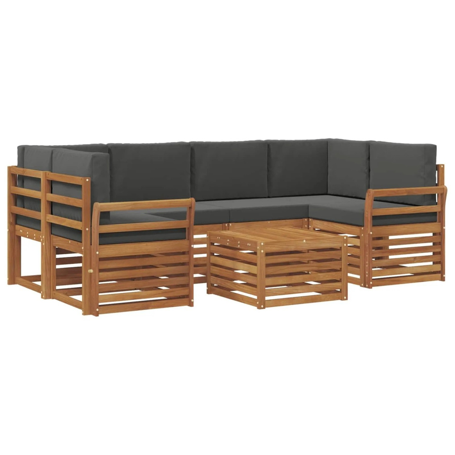 vidaXL Sofagarnitur 7-teilig L-Form aus Massivholz Akazie in Natur und Anthrazit mit Polsterkissen - Bild 2