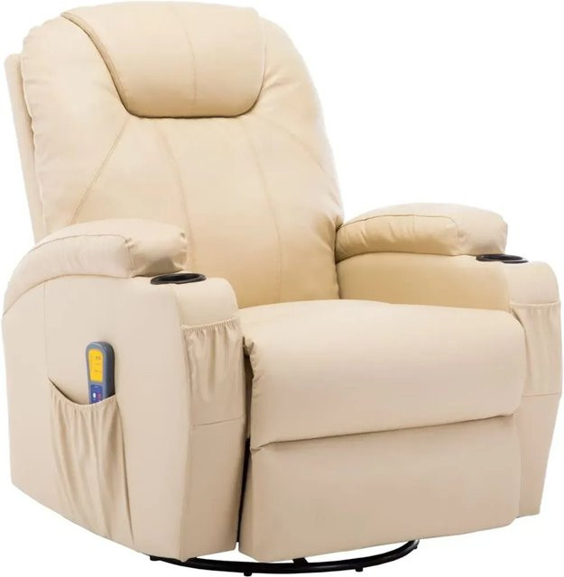 vidaXL Massage-Schaukelsessel in Beige aus Kunstleder mit Armlehnen und Getränkehaltern - Bild 1