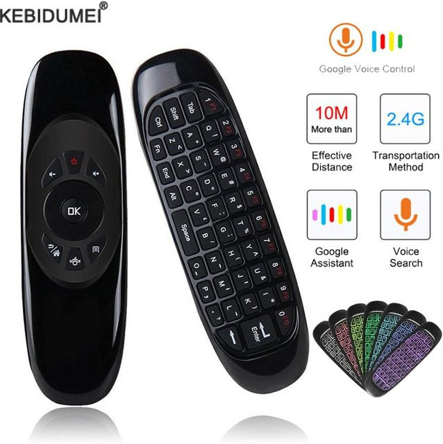 Kebidumei C120 Air Mouse mit Hintergrundbeleuchtung, 2,4G RF Wireless Mini Tastatur und Smart Gyroskop Fernbedienung für Android Smart TV Box, Schwarz - Bild 1
