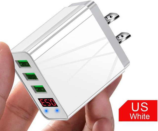 VAORLO USB-Schnellladegerät mit LED-Anzeige und drei USB-Anschlüssen, 5V 3,1A, Weiß - Bild 1