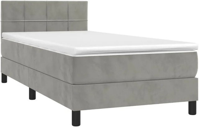 vidaXL Boxspringbett mit Matratze in Hellgrau, Hybridbett mit LED-Unterbettbeleuchtung und USB-Ladeport, Samt, B/T/H: 80 x 200 x 103 cm - Bild 1