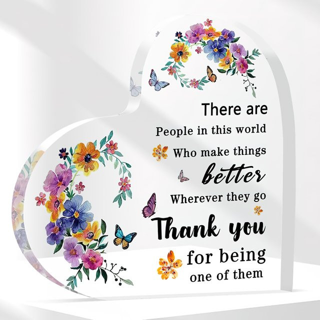 CIFBUY Acryl-Dankeschön-Plakette mit floralem Herz-Design in Transparent und Weiß als Tischdekoration für Frauen - Bild 1