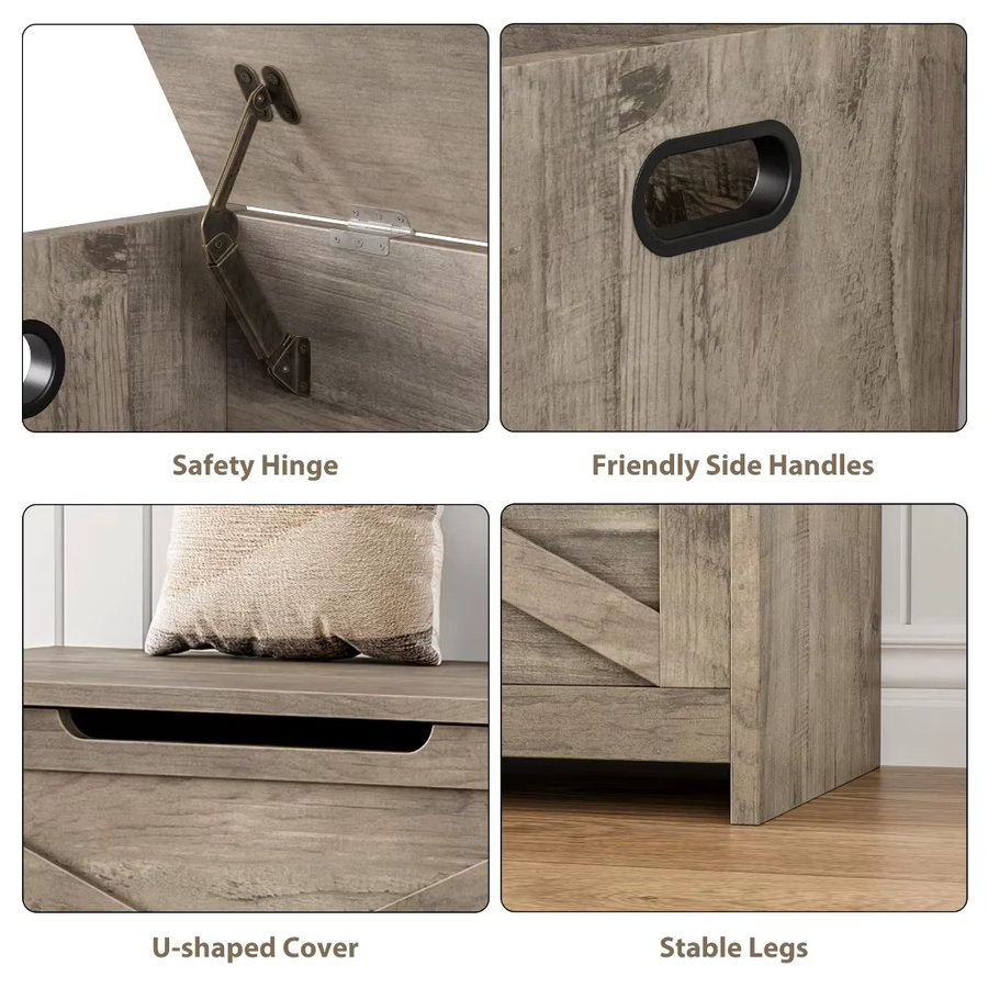 GarveeHome Moderne Farmhaus Holz-Aufbewahrungstruhe mit Sitzbank in Weiß, Organizer-Kommode für Eingangsbereich, Schlafzimmer oder Wohnzimmer mit Sicherheits-Scharnier, Höhe: 76,2 cm - Bild 3