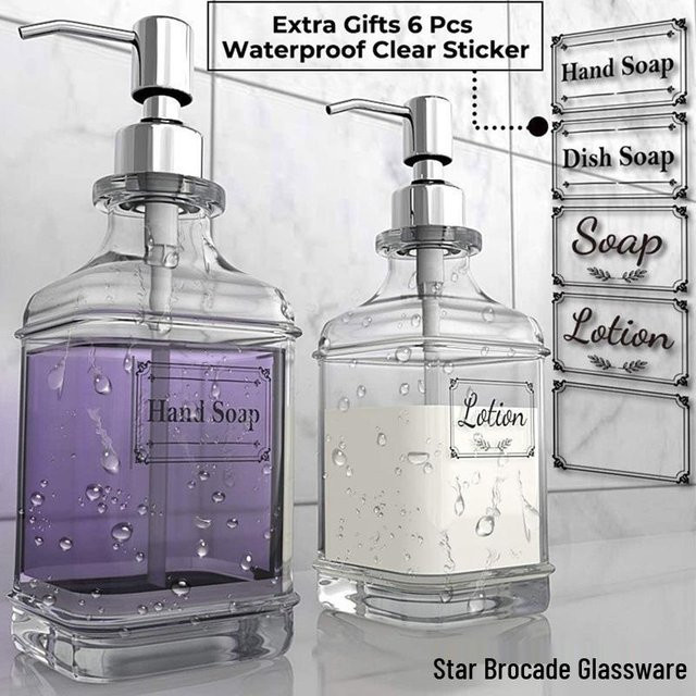 Quadratischer Glas-Seifenspender von TrendVibeCN mit Edelstahlpumpe, Transparent und Silber - Bild 1