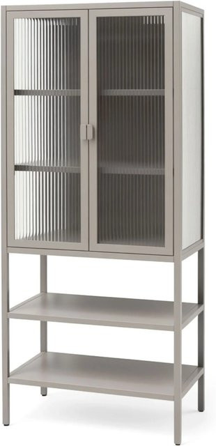 Osoltus Vitrine Schrank Industrial Style aus Stahl mit Riffelglas in Warm Grey, B/T/H: 60 x 35 x 146 cm - Bild 1