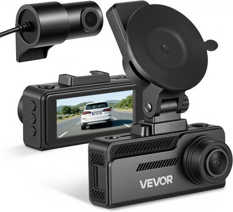 VEVOR 4K Dashcam Set für Auto mit Front- und Rückkamera, Dual-Channel mit GPS und G-Sensor, 32 GB Speicherkarte inklusive, 129° und 125° Weitwinkel, Schwarz - Bild 1