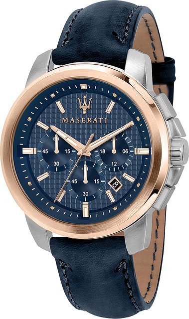 Maserati Chronograph, Quarz, Edelstahl, Leder, Blau, 44 mm, Herren - Bild 1