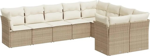 vidaXL 9-tlg. Garten-Sofagarnitur aus Poly-Rattan in Beige mit Kissen und Stauraum - Bild 1
