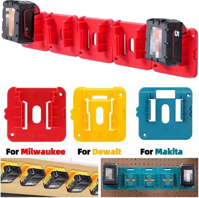 Wandhalterung für Akkus von Makita, Dewalt und Milwaukee, Batterie-Lagerregal für 14,4 V und 18 V Li-Ion Akkus, 5 oder 10 Stück Set - Bild 1