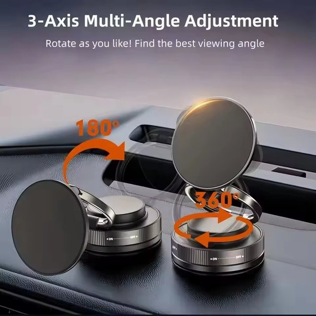 Magnetischer Handyhalter mit 360-Grad-Drehfunktion und Vakuum-Saugnapf in Schwarz - Bild 1