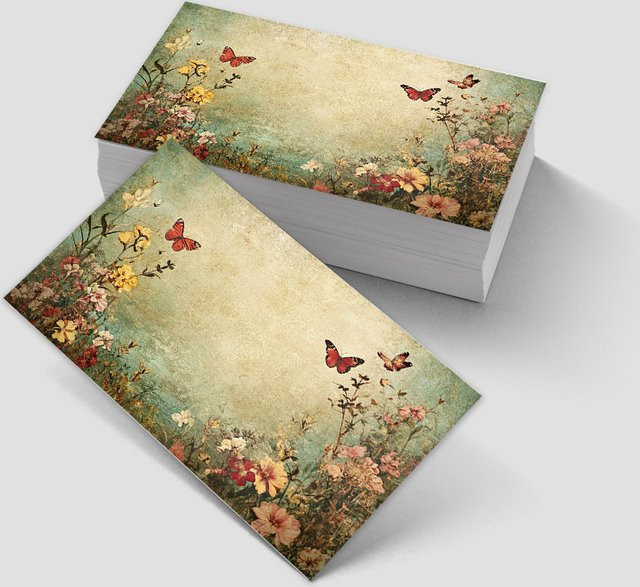 50 Stück leere Grußkarten im Vintage-Stil mit Blumenmuster in Grün und Multicolour aus Papier - Bild 1