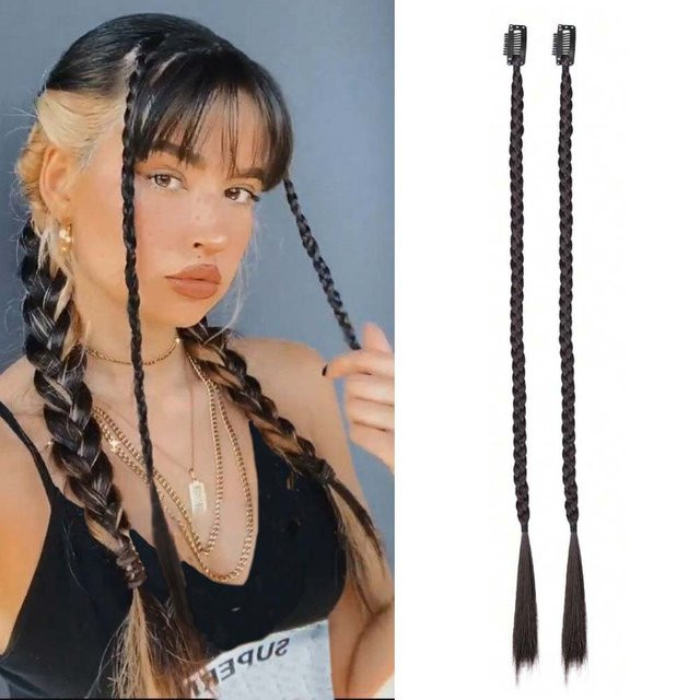 Refeeny Clip-In Box Braid Haarteilverlängerung, 2 Stück, 18 Zoll, Synthetik - Bild 1