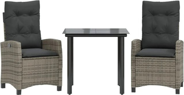 vidaXL 3-teilige Garten-Essgruppe aus Poly Rattan mit Kissen und Glastisch in Grau - Bild 1