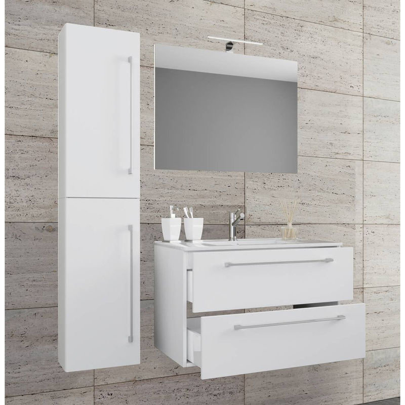 VCM Badmöbel-Set Badinos in Weiss, 4-teilig mit Waschbecken, Unterschrank, Hochschrank und Spiegel, B/H/T: 61 x 151 x 46 cm - Bild 3