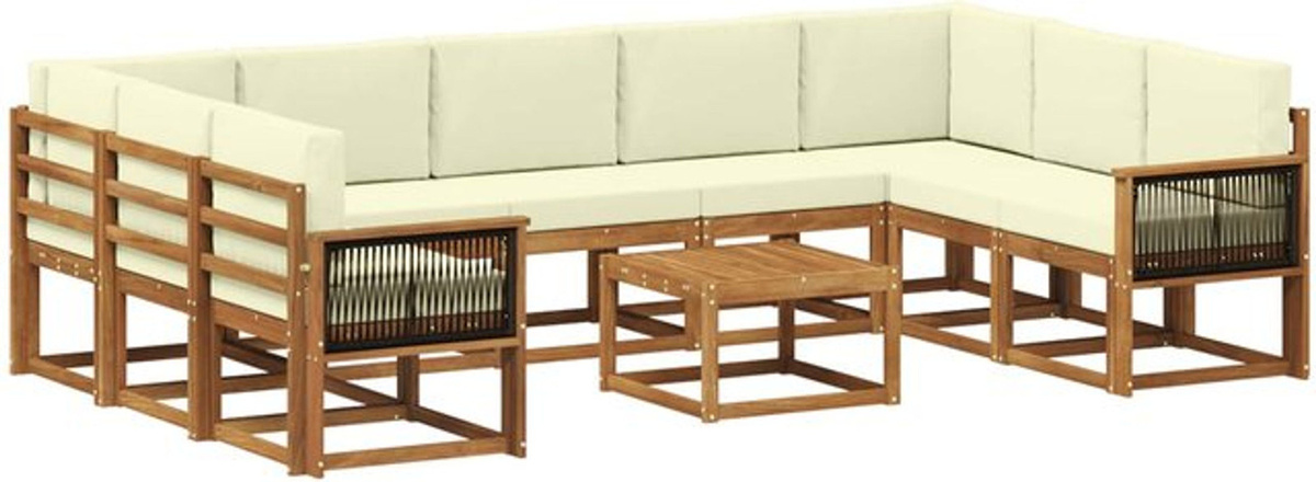 vidaXL Outdoor-Sofagarnitur aus Akazien-Massivholz in Natur und Beige, 10-teiliges Loungemöbel-Set im modernen und minimalistischen Design - Bild 1