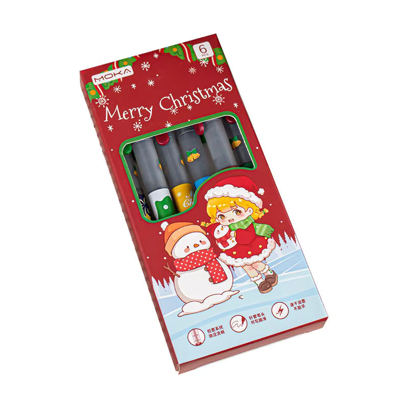 TWBEB Weihnachtliche Kugelschreiber Set 6 Stück, schnelltrocknende Tintenstifte in Schwarz und Multicolour für Schüler und Studenten - Bild 6