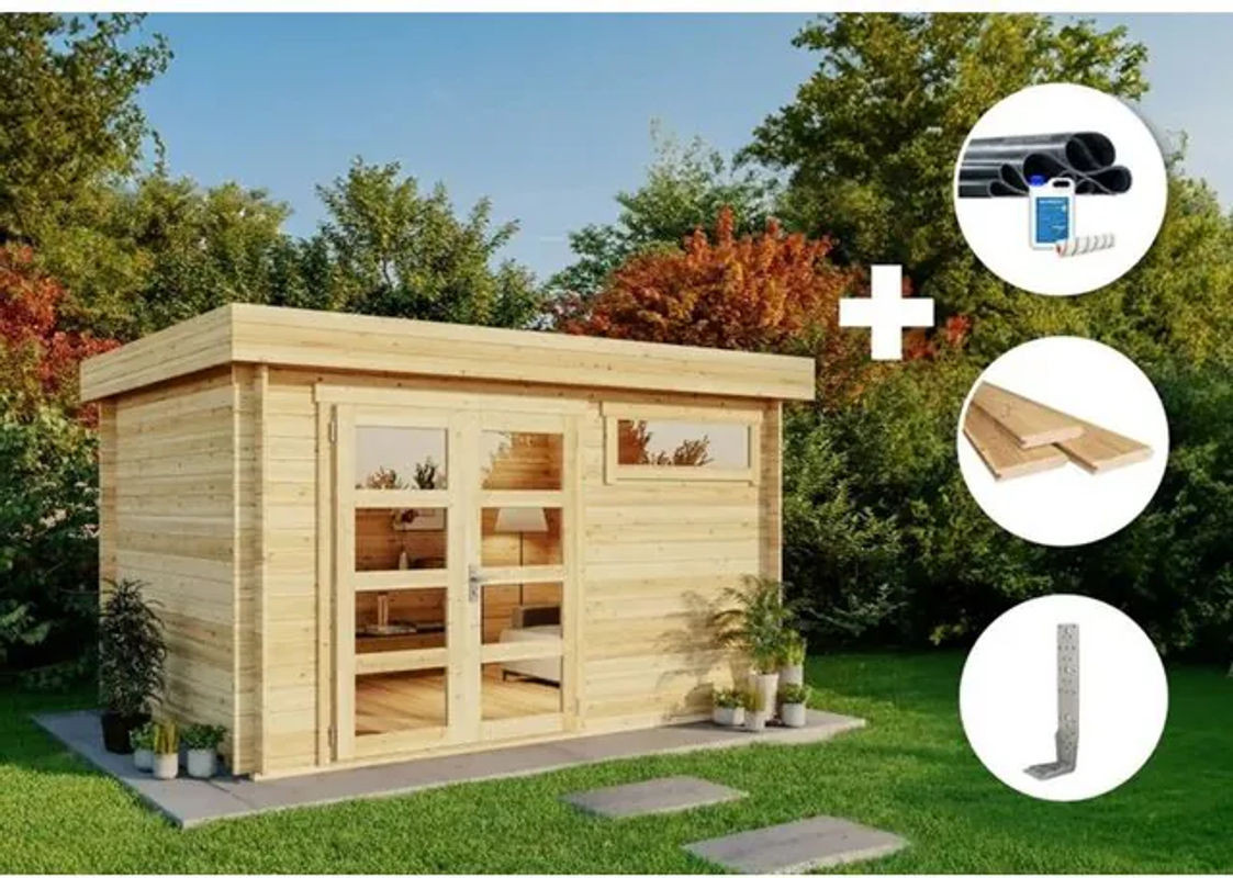 Alpholz Eco Set Gartenhaus Leandro-28 aus Holz mit 28 mm Wandstärke in Natur und Beige - Bild 1