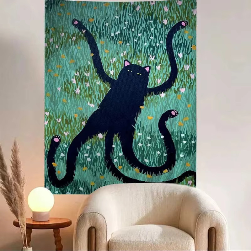 VIKAMA Wandteppich mit niedlichem Cartoon-Katzen-Motiv, mehrfarbiger Wandbehang für Wohnzimmer und Schlafzimmer, B: 60 cm, H: 40 cm - Bild 2