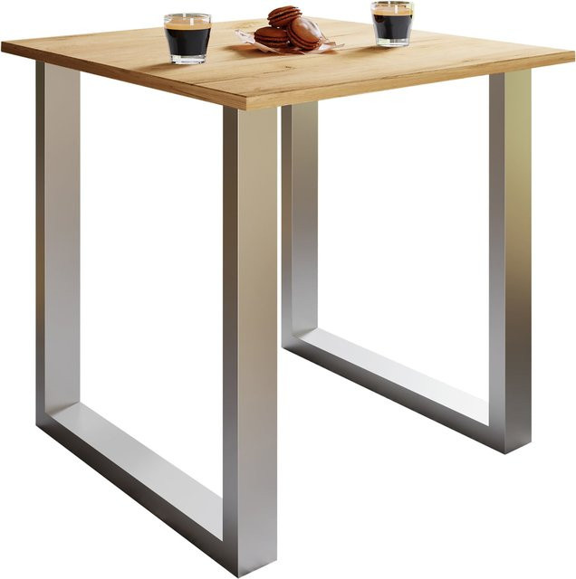 VCM Esstisch Xona U in Eiche mit silberfarbenen Akzenten, H x B x T: 76 x 80 x 50 cm - Bild 1